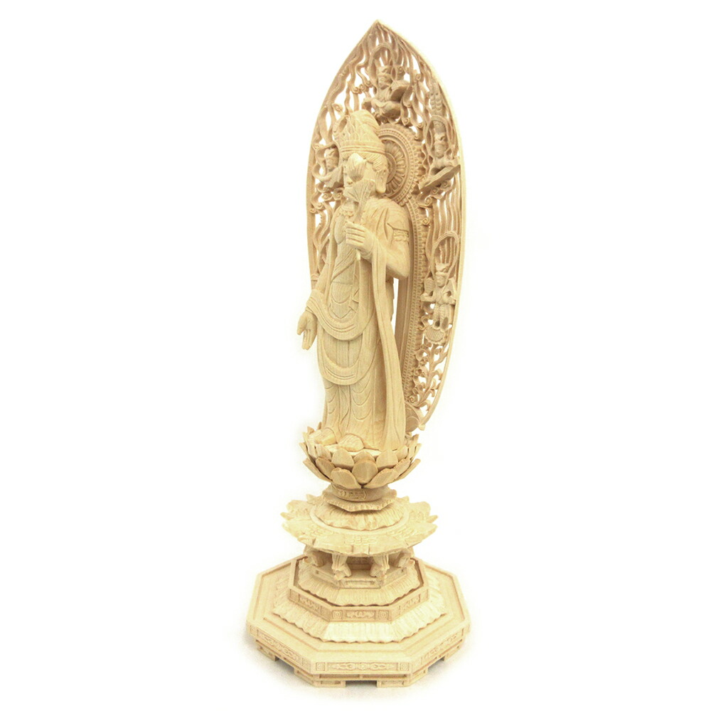 楽天市場】仏像 聖観音菩薩 立像 4.0寸 飛天光背 八角台 桧木 観世音