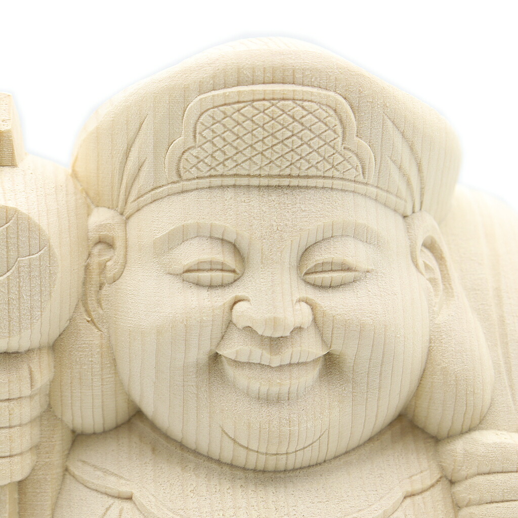 仏像 大黒天 俵座 21cm 台高6cm 桧木 七福神 大黒様 置物 大黒天像