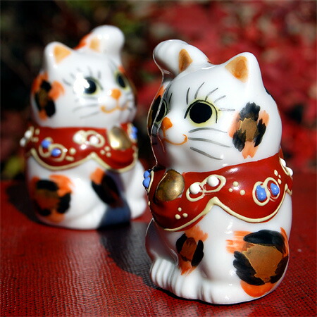 楽天市場】九谷焼 招き猫 置物 金三毛 右手・左手セット ちび招き猫