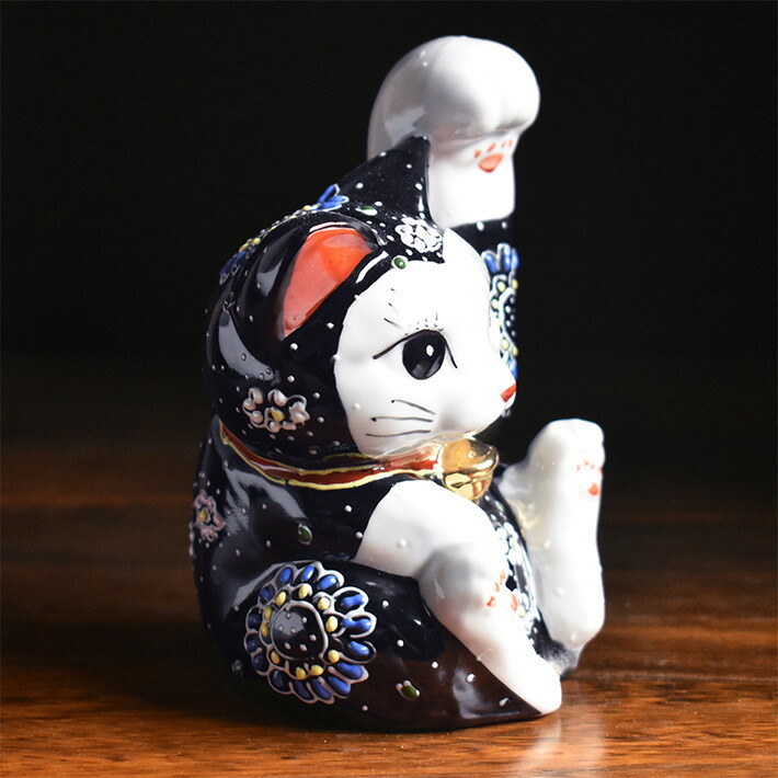 招き猫 陶器 九谷焼手書き4号高さ13.5cm 招き猫 紫彩色手書き九谷焼4号