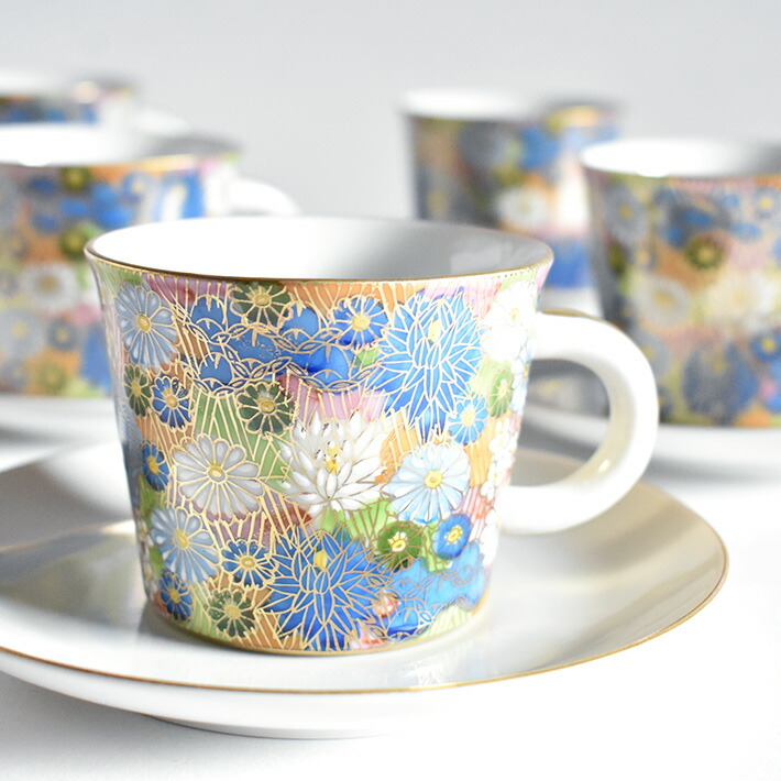 九谷焼 九谷祥隆 花詰 ティーカップ＆ソーサー 6客セット 九谷焼 九谷