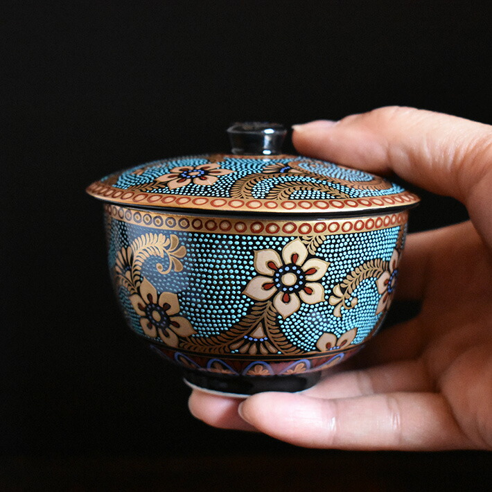 楽天市場】九谷焼 蓋付き 湯呑み 5客・急須 セット 青粒金唐草（ 来客