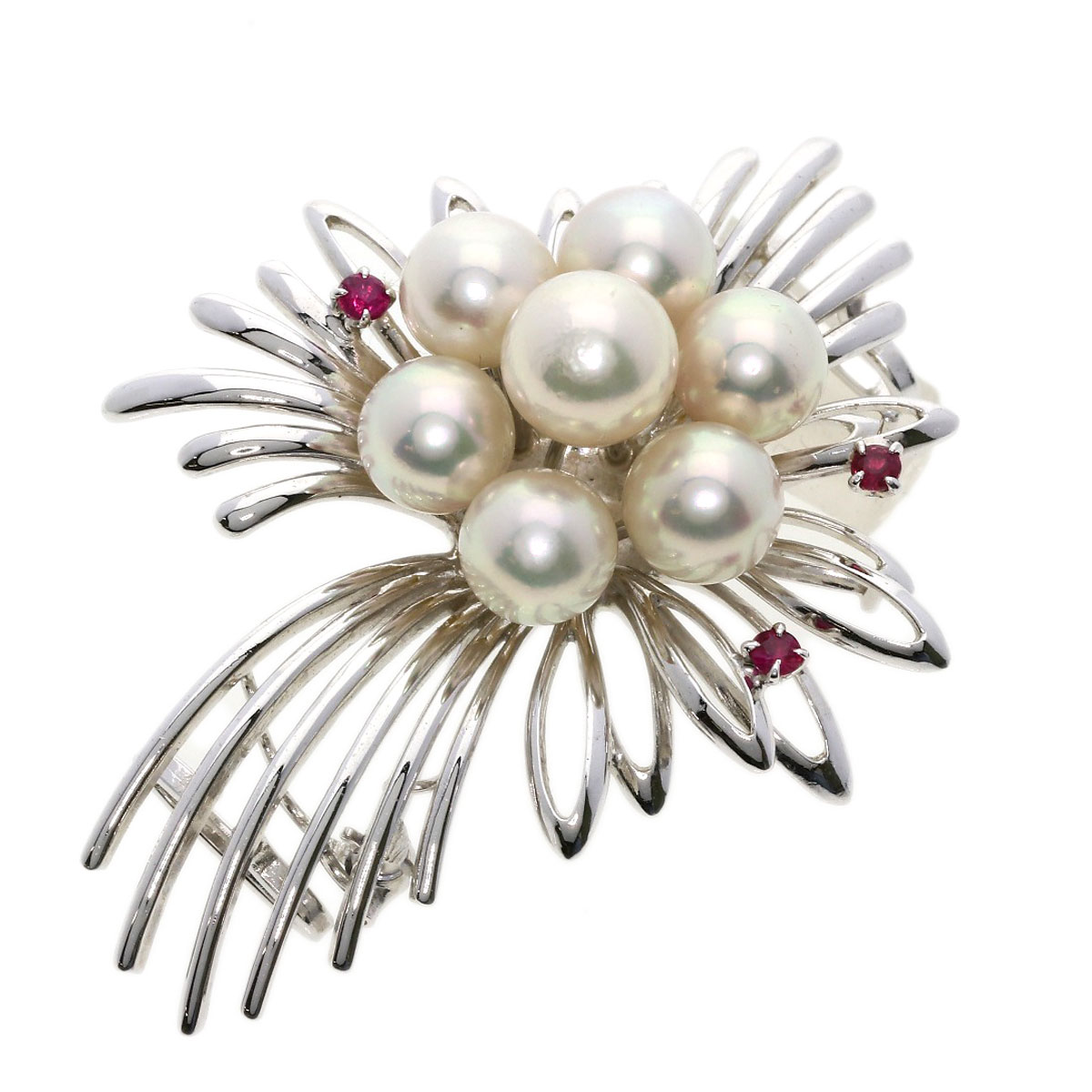 K14アコヤパールサファイアブローチ 羽毛のようなお洒落なデザイン