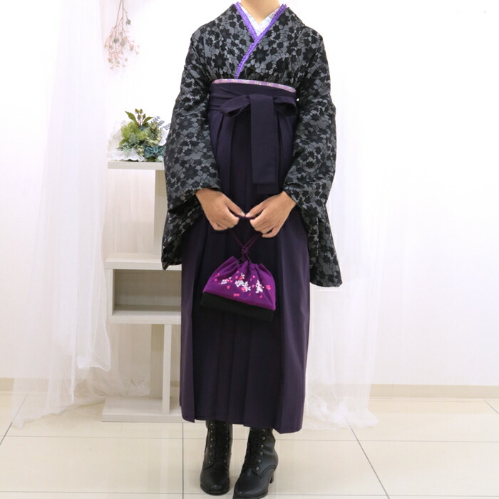 楽天市場】卒業式 レース着物 二尺袖 着物 単品 ブラック 黒 レース