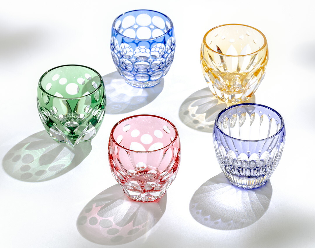 江戸切子 カガミクリスタル 冷酒杯 「紫陽花」「向日葵」 鍋谷聡作