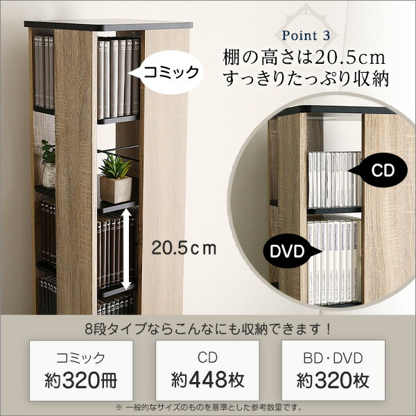 楽天市場】本棚 回転 8段 漫画 本棚 大容量 360度回転 漫画 収納 棚 省