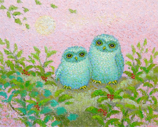 楽天市場】絵画 油絵 祝ふくろう （佐野千恵子） 送料無料 【肉筆