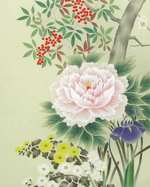 楽天市場】掛け軸 四季草花 （横山香秋） 送料無料 【掛軸】【一間床