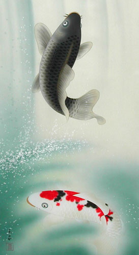 楽天市場】掛け軸 滝昇鯉 (林玉泉) （掛軸小物なし) 送料無料 【掛軸