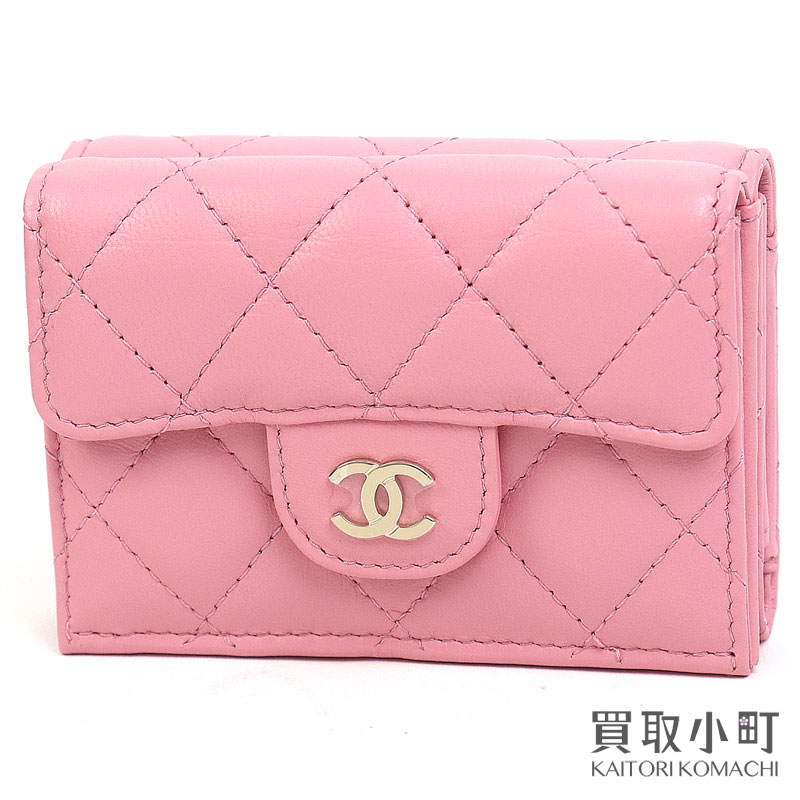 CHANEL アウトレット ピンク キルティング 三つ折り財布 CHANEL ピンク