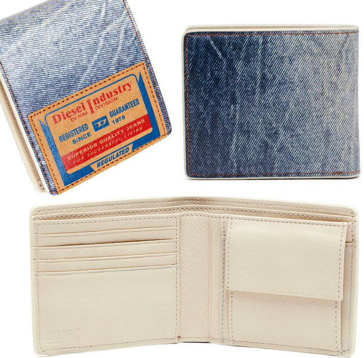 ディーゼル DIESEL ロゴ デニム インディゴ ブルー 2つ 折財布 箱付き