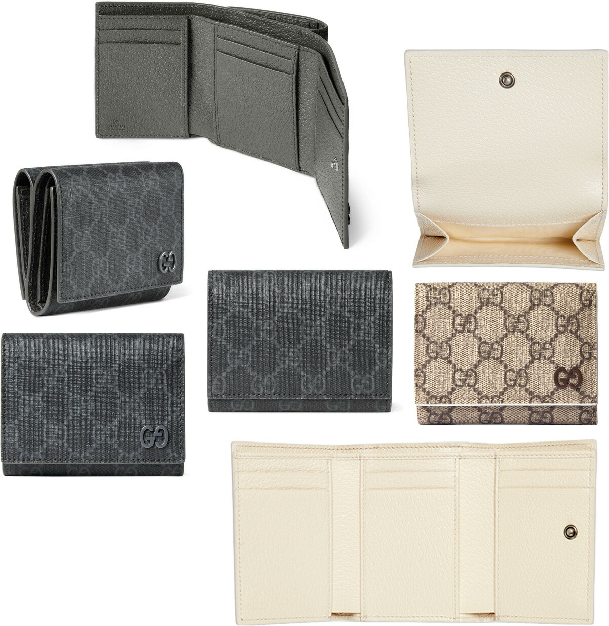 GUCCI 3つ折財布 GGキャンバス ベージュ×ブラウン 総柄 折りたたみ