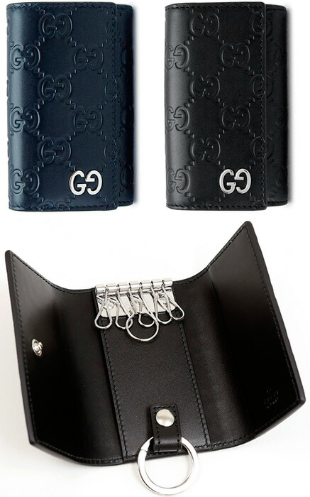 グッチ GUCCI キーケース 黒 レザー GGロゴ ストライプデザイン