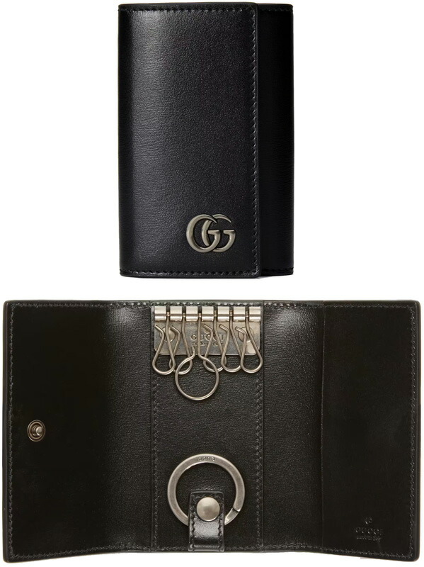 グッチ GUCCI キーケース 黒 レザー GGロゴ ストライプデザイン