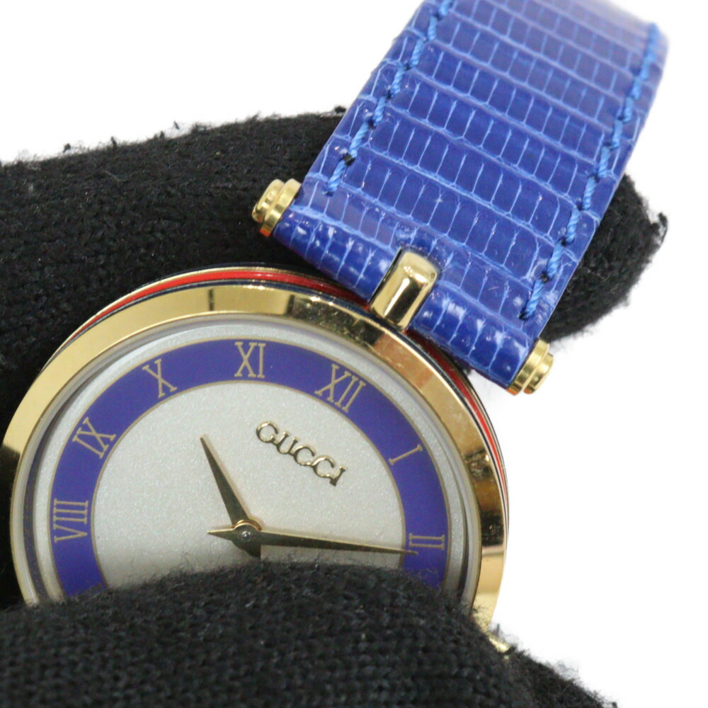 可動 Gucci ゴールド ネイビー アナログシェリーライン腕時計 可動