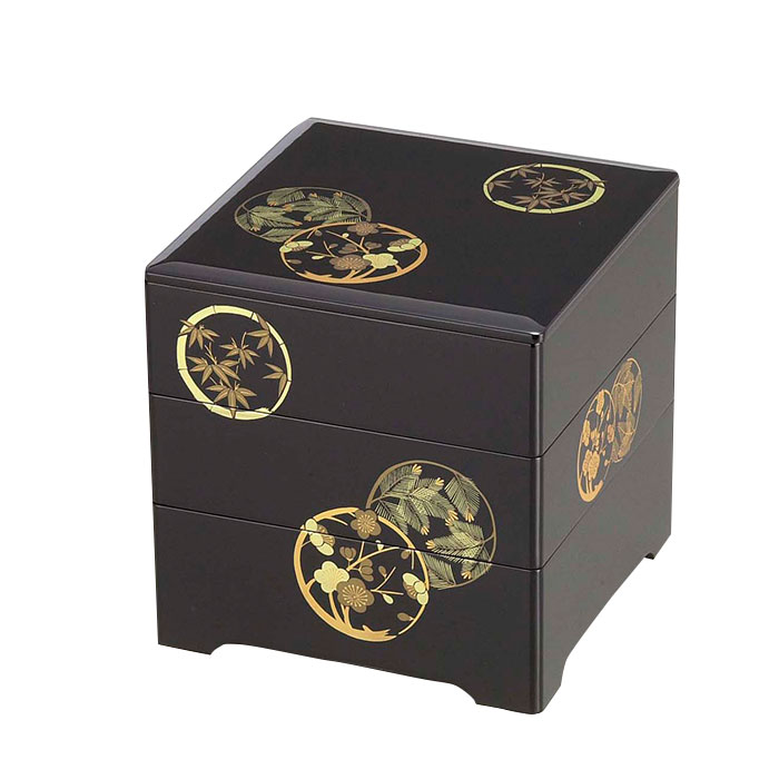 ビスケット 会津塗り 天然木 三段重箱 蔵漆JAPAN 木製本漆塗 三