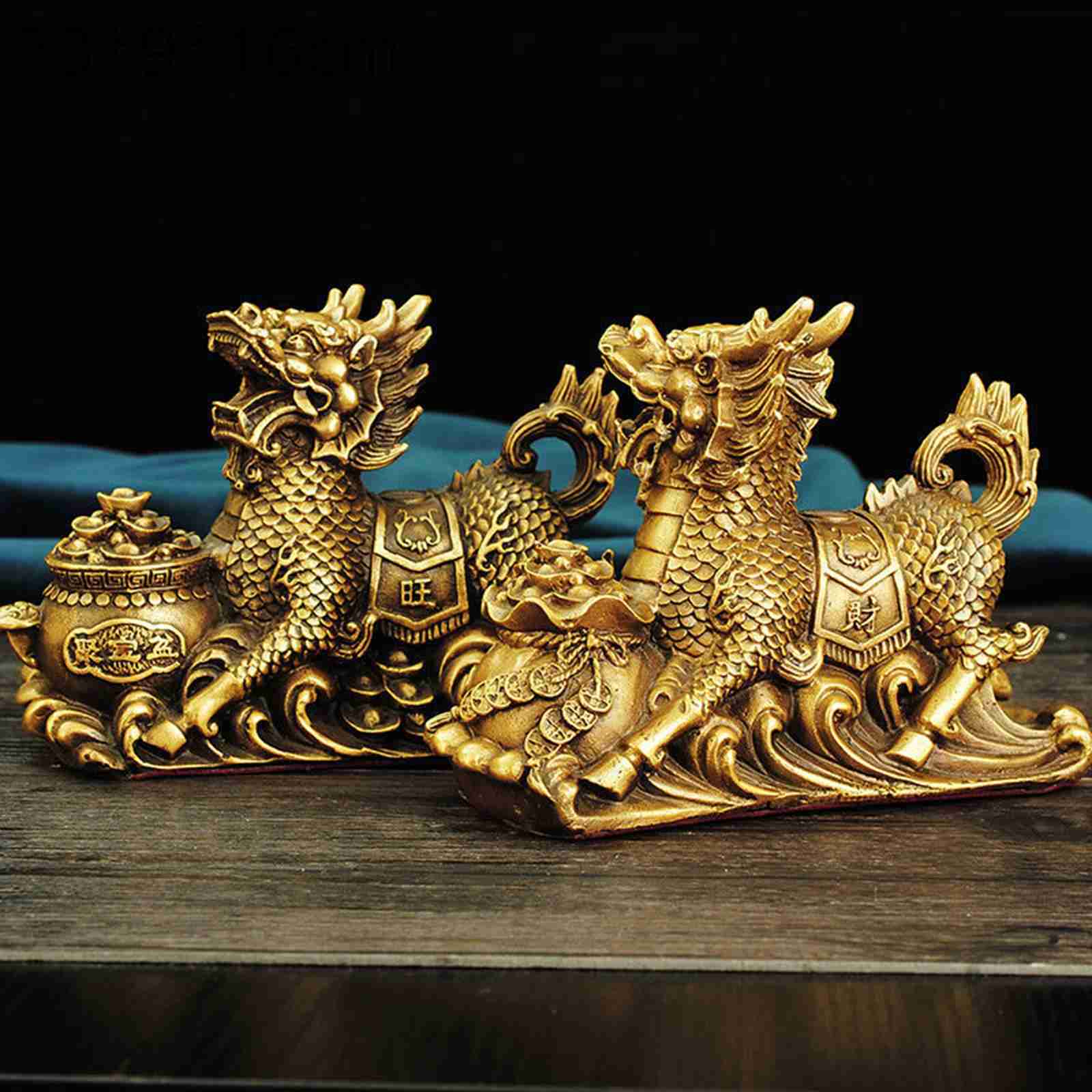 楽天市場】置物 キリン 麒麟 招財 一対 銅製 インテリア 聚寶盆 風水