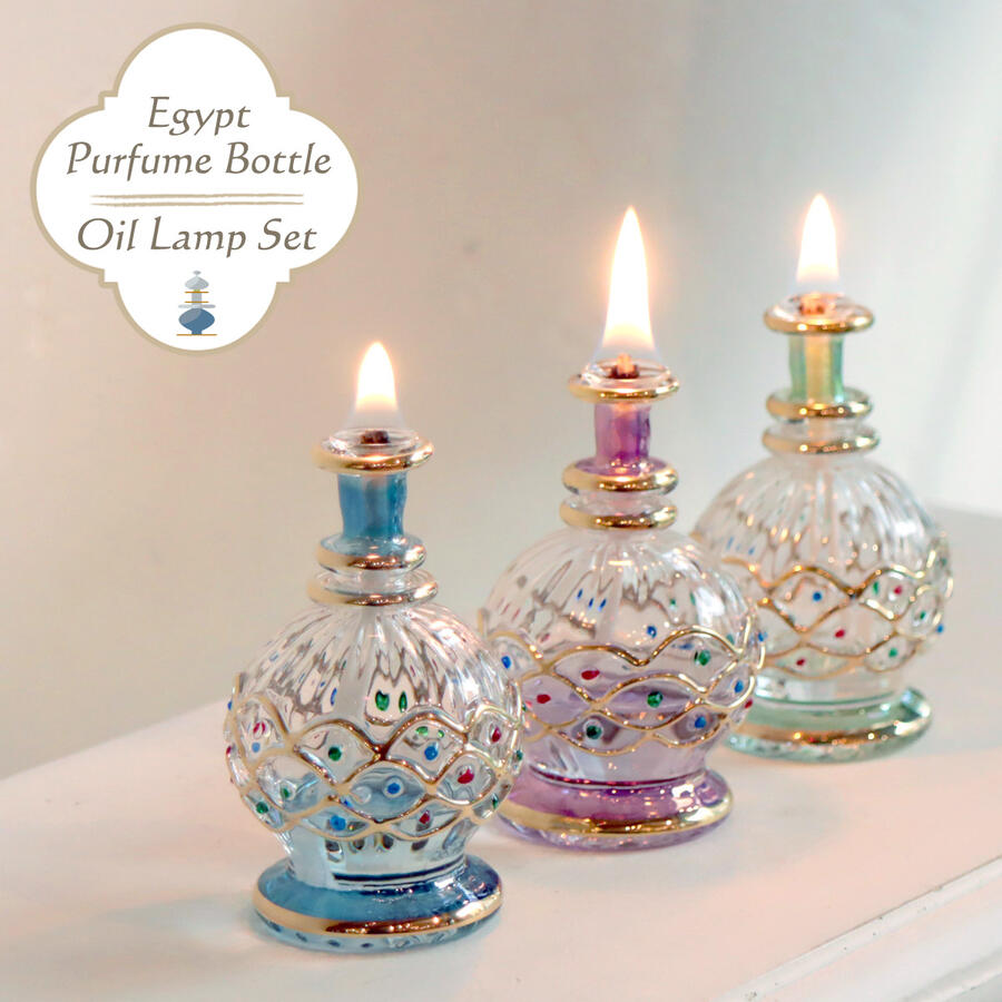 楽天市場】エジプト香水瓶 オイルランプセット ブルー/グリーン