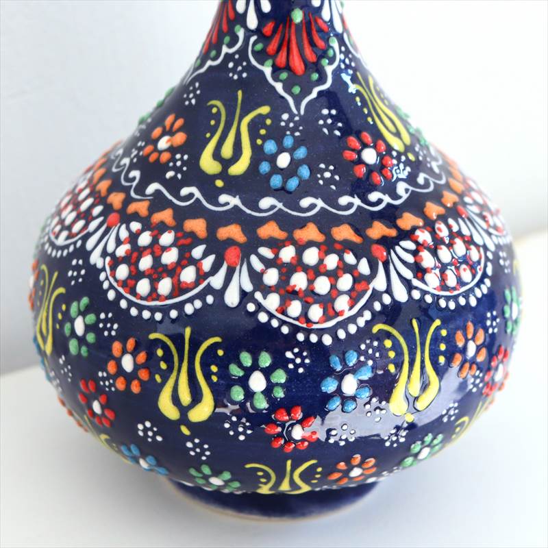 花鳥模様のネイビーブルー花瓶 口径: 約8cm - 高さ: 約18cm Amazon.co