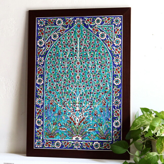 トルコ雑貨 トルコ陶器 キュタフア陶器 壁掛け タイル ハンドメイド 木