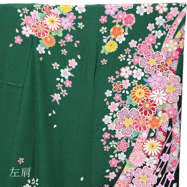 楽天市場】(卒業式応援Point10倍 2/19迄) 未仕立て 振袖 単品 「緑 桜