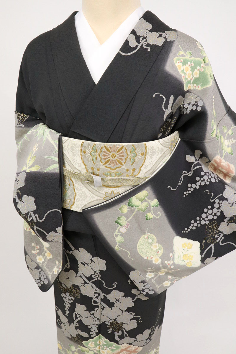 楽天市場】【中古】豪華枝垂れる蔦葡萄に吉祥の花々模様訪問着
