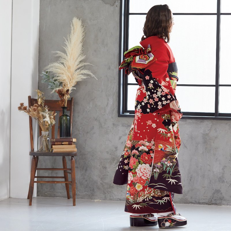 楽天市場】【成人式 振袖 レンタル】RS1457赤 牡丹に鴛鴦フルセット