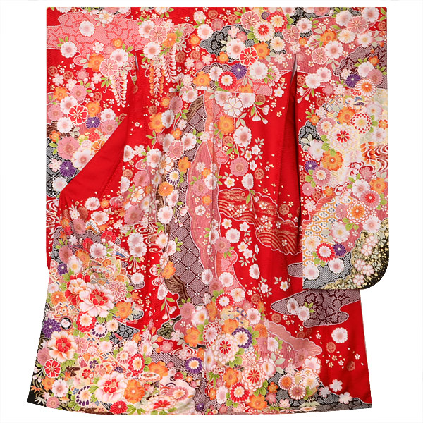 楽天市場】【成人式 振袖 レンタル】RS1484 正絹 赤 花に扇フルセット