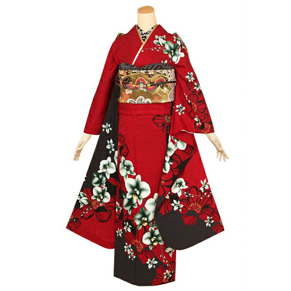 楽天市場】【成人式 振袖 レンタル】RS1408 正絹 赤黒 胡蝶蘭フル