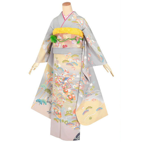 楽天市場】【成人式 振袖 レンタル】RS1564 正絹 グレー 雲暈し流水に