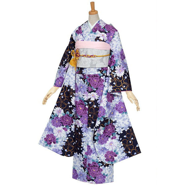 楽天市場】【成人式 振袖 レンタル】RS1573紺 輪桜に牡丹（R646）フル