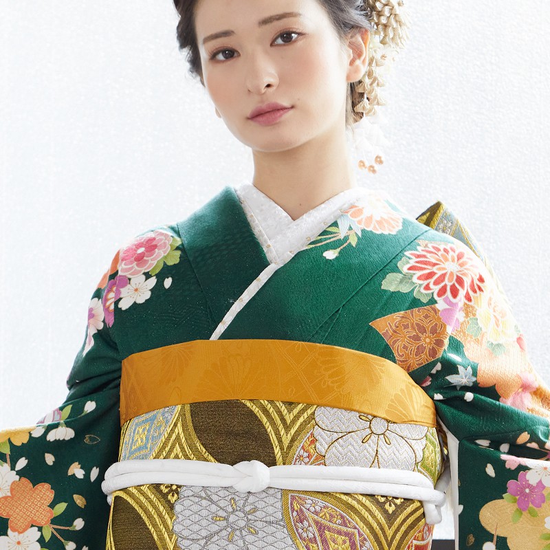 楽天市場】【成人式 振袖 レンタル】RS1533 正絹 深緑 豪華古典熨斗桜