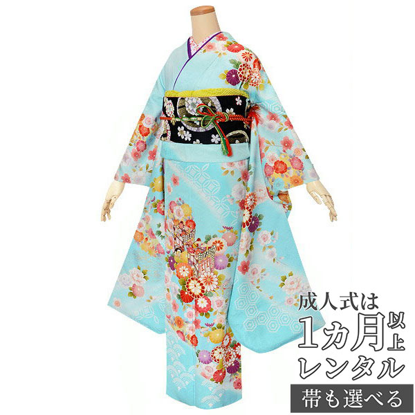 楽天市場】【成人式 振袖 レンタル】RS1541 正絹 水色 御所車花フル