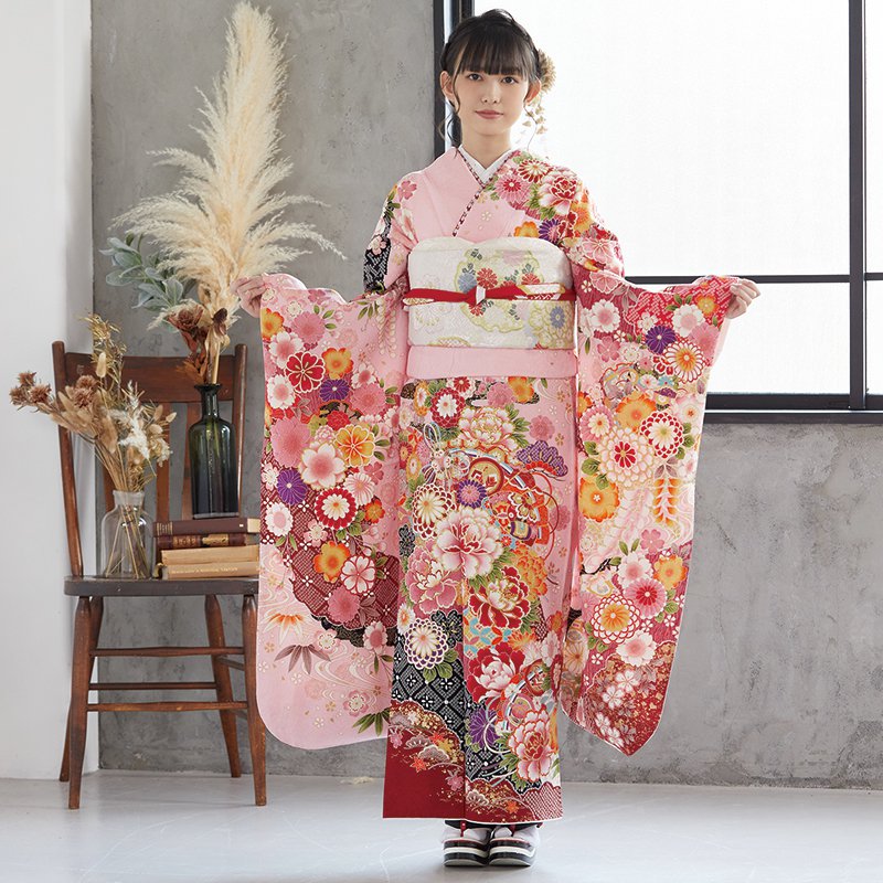 作家物] 振袖正絹成人式結婚式紫水色たたき高身長縮緬卒業式