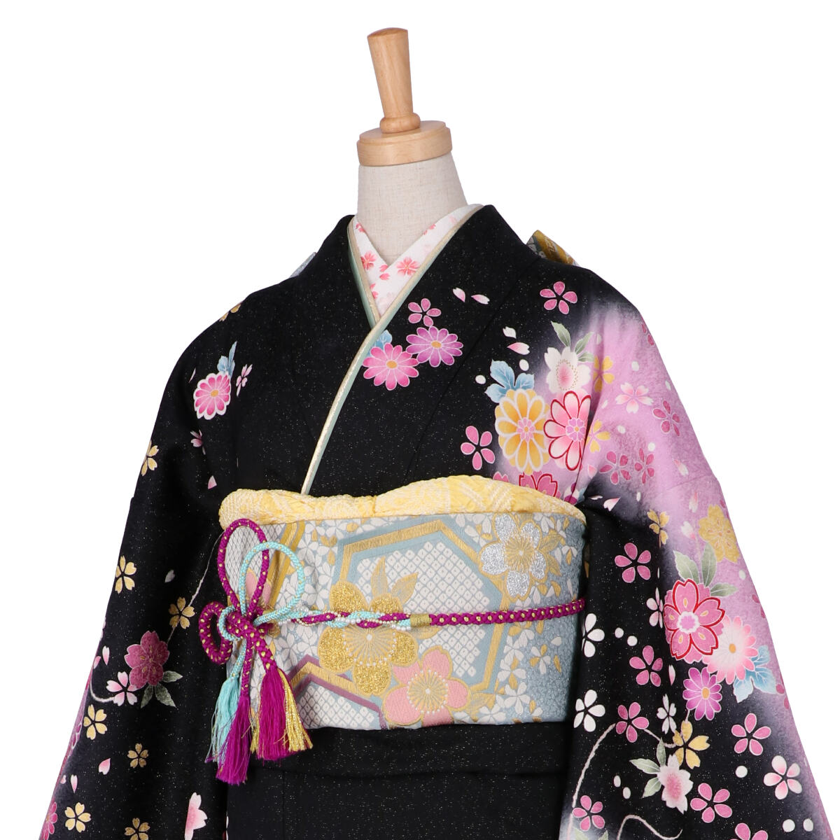 楽天市場】【成人式 振袖 レンタル】RS1901 正絹 黒×藤ぼかし 桜と花々