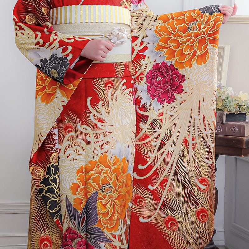 K0598 正絹 振袖 レンタル店放出品 赤 ガード加工 桜 鞠 13号 楽天市場