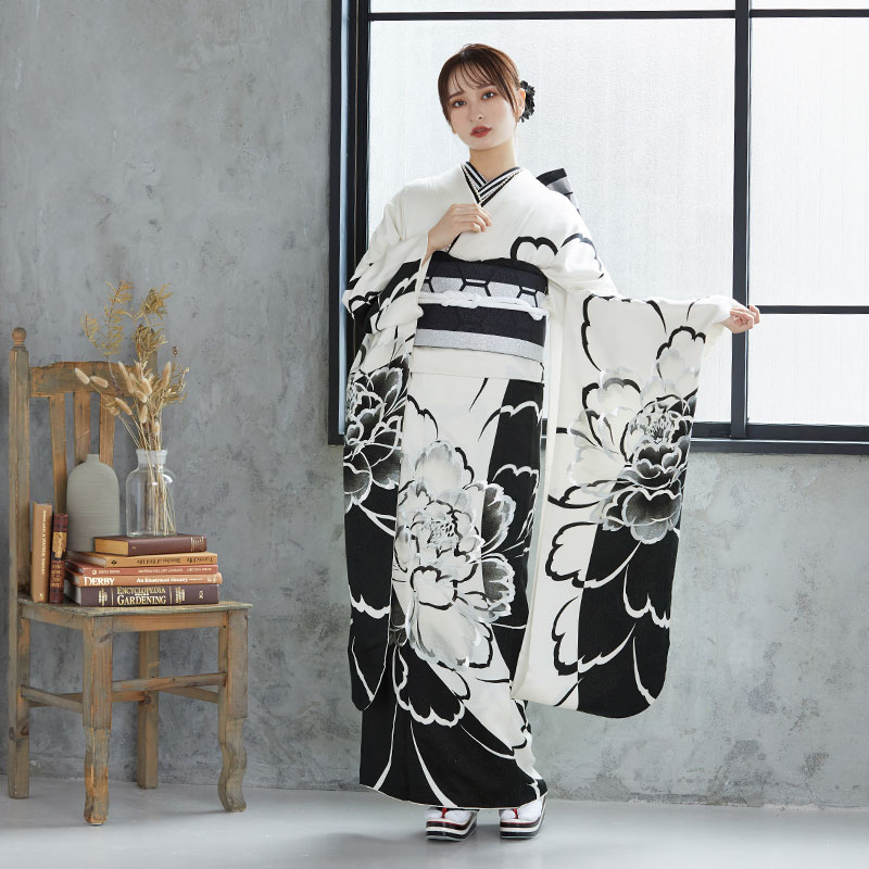 楽天市場】【成人式 振袖 レンタル】RS1018 正絹 白 牡丹フルセット