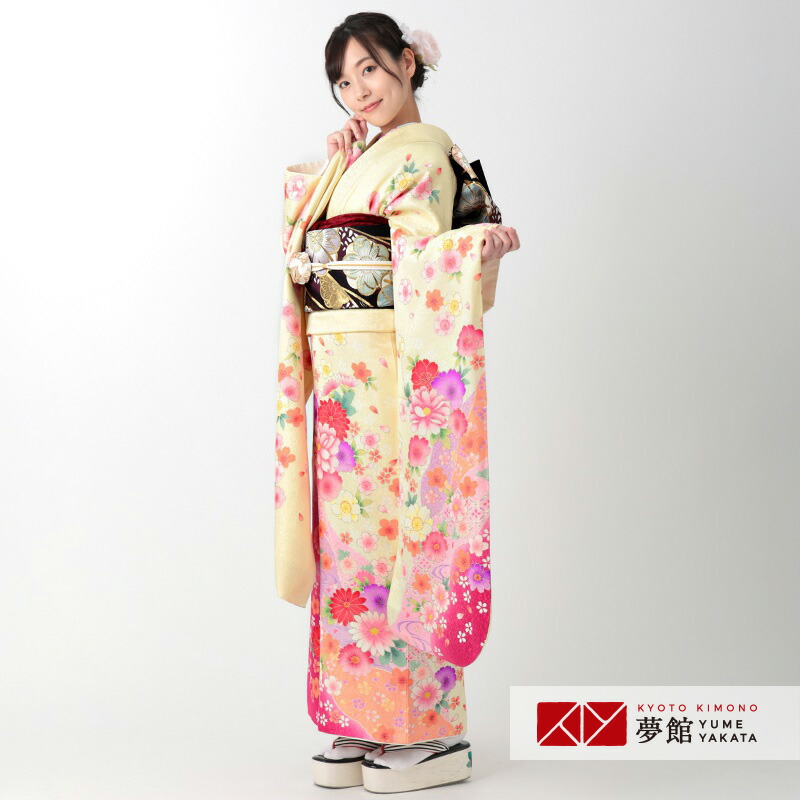 楽天市場】【成人式 振袖 レンタル】RS1157 正絹 薄黄 桜と