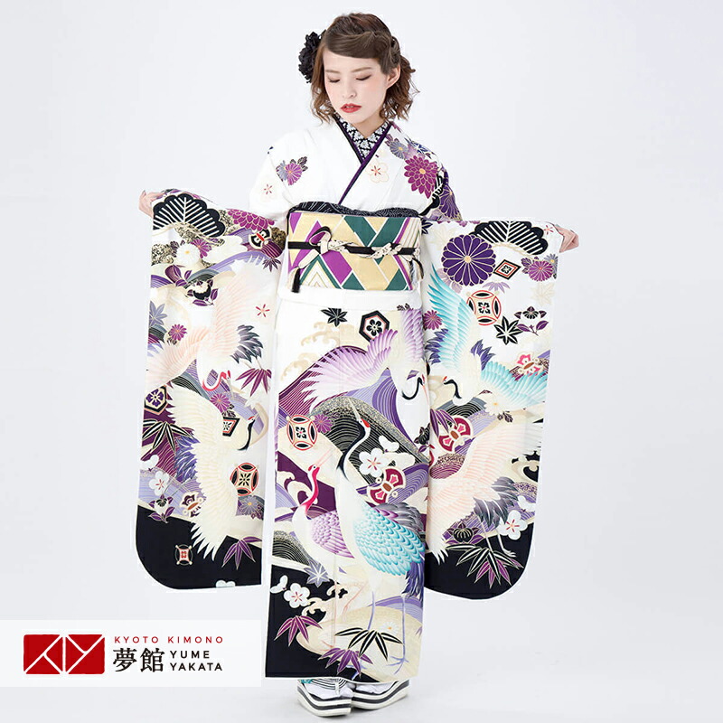 楽天市場】【成人式 振袖 レンタル】RS1199白 波鶴に宝文 ジャパン
