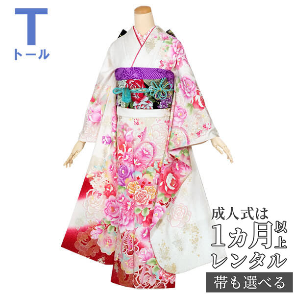 □モノトーン系□白振袖□薔薇□正絹振袖フルセット□成人式□振袖一式