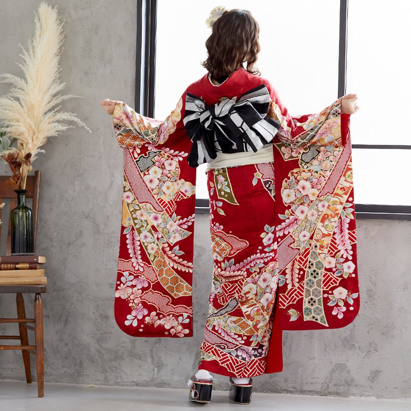 楽天市場】【成人式 振袖 レンタル】RS1245 正絹 赤 雲取熨斗に辻が花