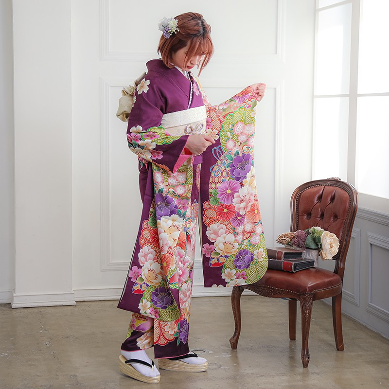 楽天市場】【成人式 振袖 レンタル】RS1209 正絹 紫 菊牡丹に蝶 Lako