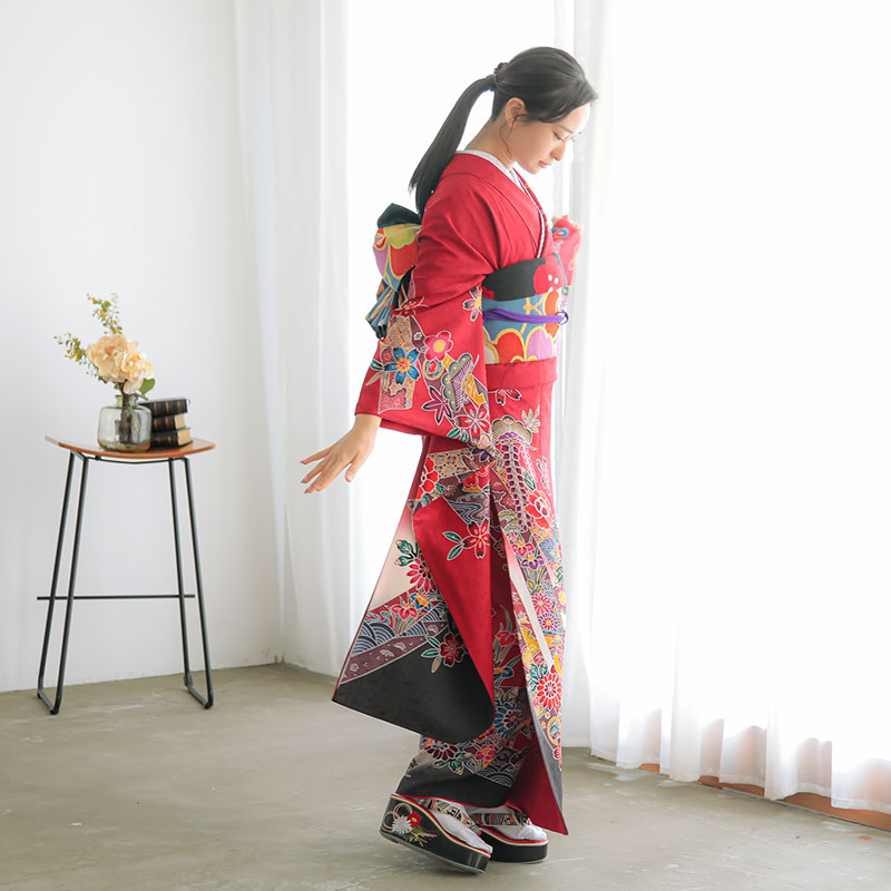 楽天市場】【成人式 振袖 レンタル】RS1362 正絹 赤 紅型風 花熨斗鴛鴦
