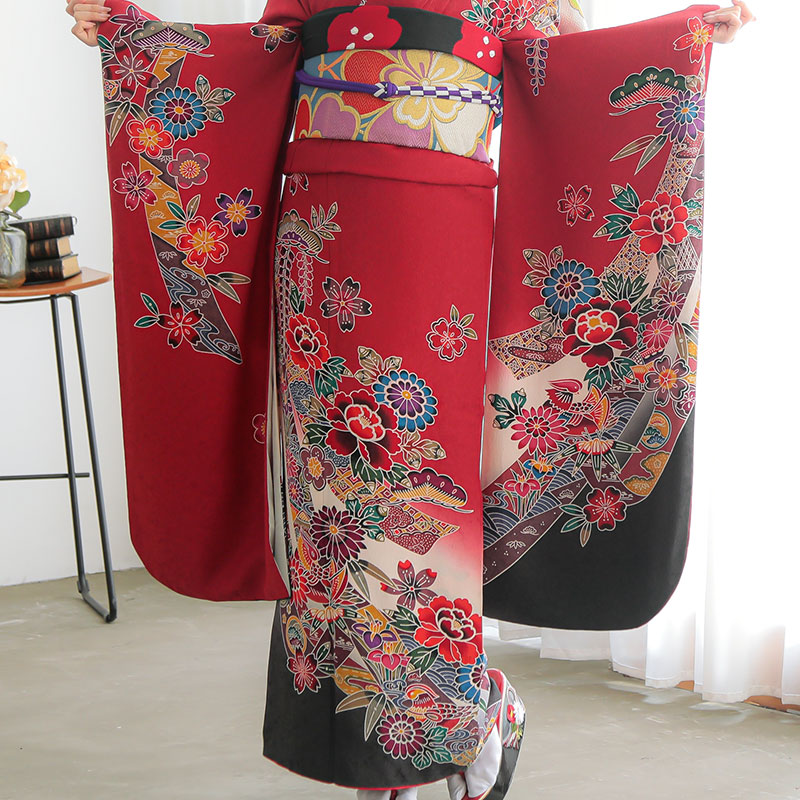 楽天市場】【成人式 振袖 レンタル】RS1362 正絹 赤 紅型風 花熨斗鴛鴦
