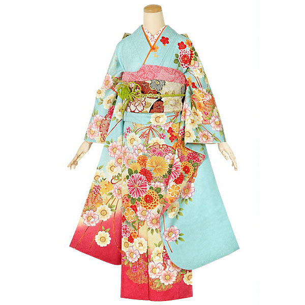 楽天市場】【成人式 振袖 レンタル】RS1376 正絹 水色 雪輪に花結び