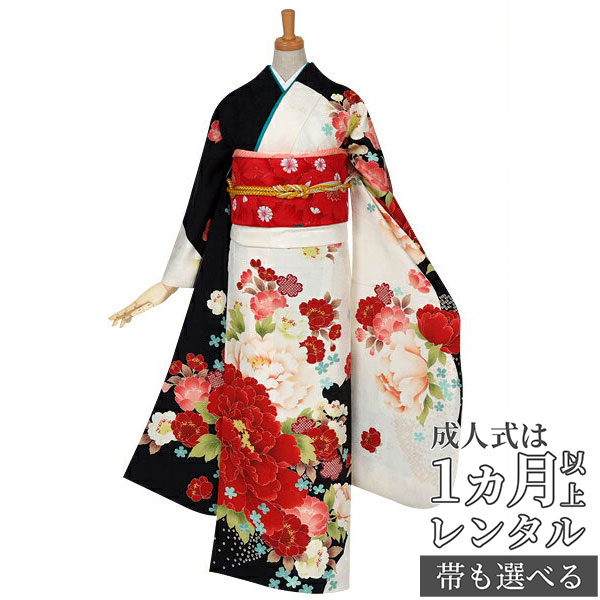 楽天市場】【成人式 振袖 レンタル】RS551 正絹 白黒 牡丹に桜花（R584