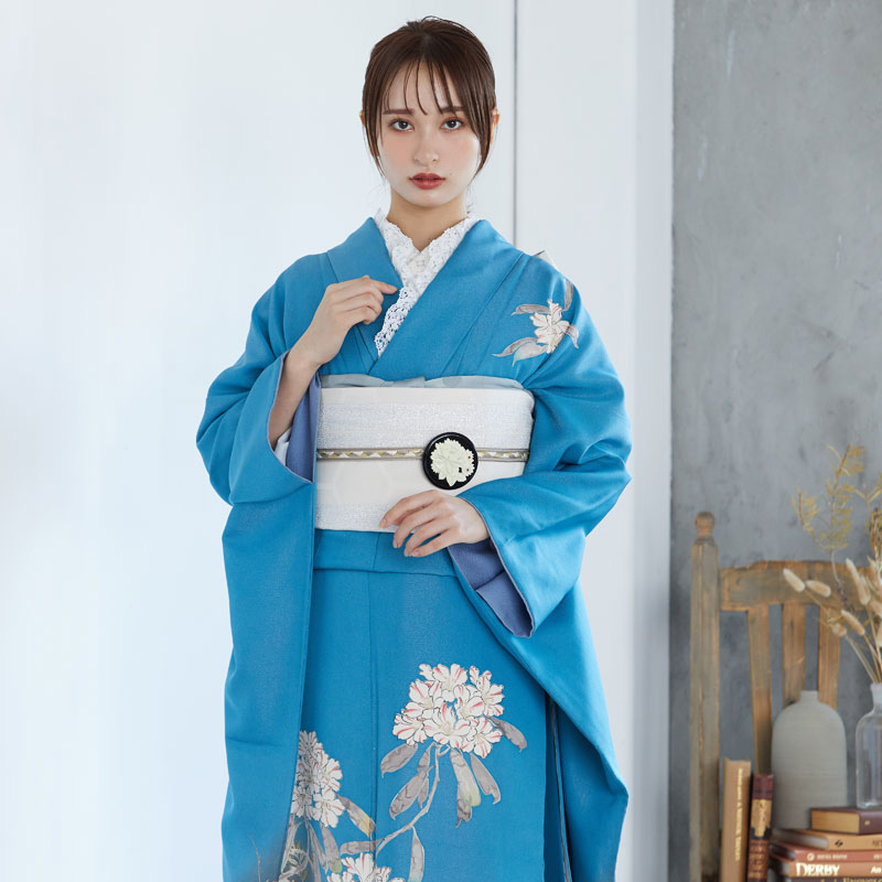 楽天市場】【振袖 レンタル】 結婚式 結納R680 正絹 ブルー シャクナゲ