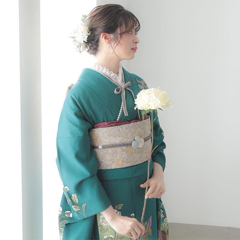 楽天市場】【振袖 レンタル】 結婚式 結納R682 正絹 青緑 蝶と蔓草花