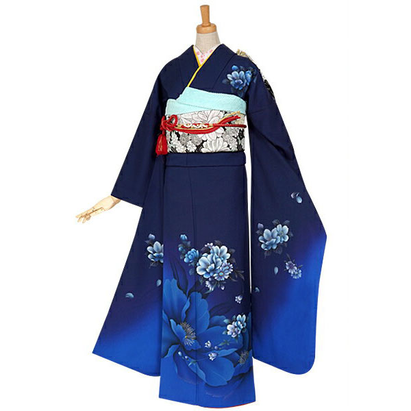 楽天市場】成人式早割クーポン10％オフ【振袖 レンタル】RS769 正絹 紺