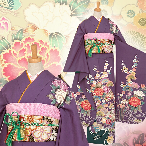 楽天市場】【成人式 振袖 レンタル】RS789 正絹 紫 松竹梅と観世水フル